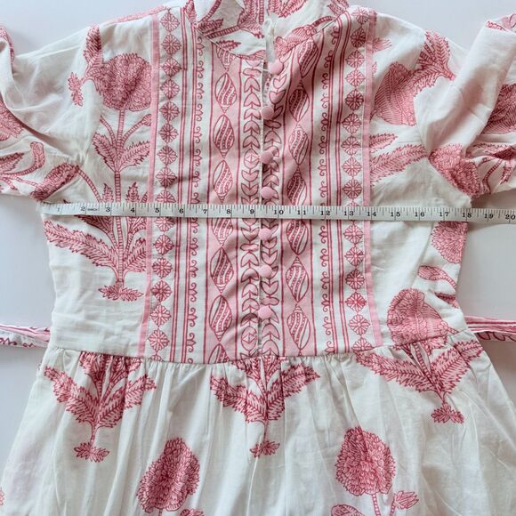 NWT Sur La Vague Blush Katherine Hand Stamped Maxi Dress in White & Pink Size S - Picture 13 of 15